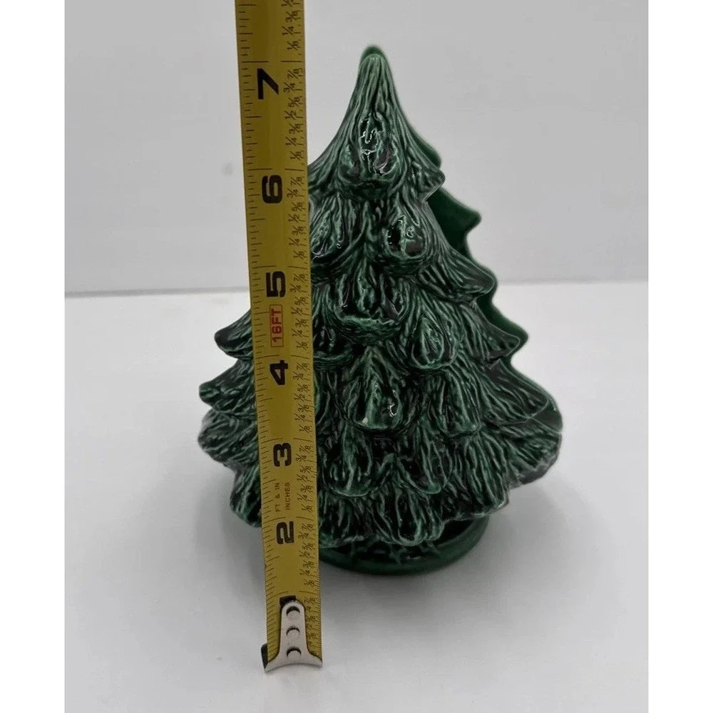 Vtg Ceramic Christmas Tree‎ Napkin  Card Holder Green 3D Holiday Table Decor